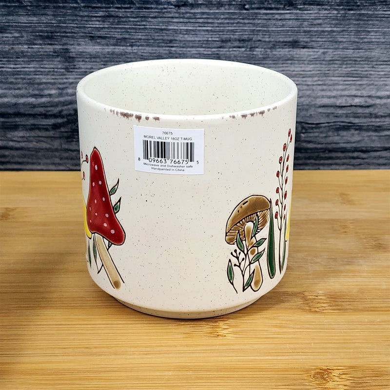 Load image into Gallery viewer, Botanical Mushroom Coffee Mug Red Yellow Ceramic Embossed 18oz Tea Cup Blue Sky