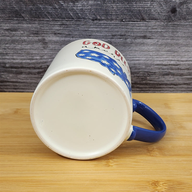 Load image into Gallery viewer, Red White Blue America Mug “God Bless” Ceramic Coffee Cup Blue Sky 21oz Patriot