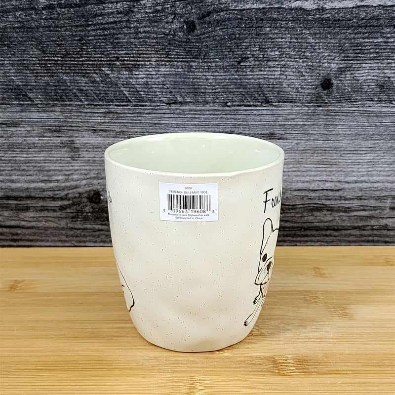 Load image into Gallery viewer, French Kisses Bulldog Coffee Cup Dog Mug Blue Sky Ceramic Embossed 16 oz