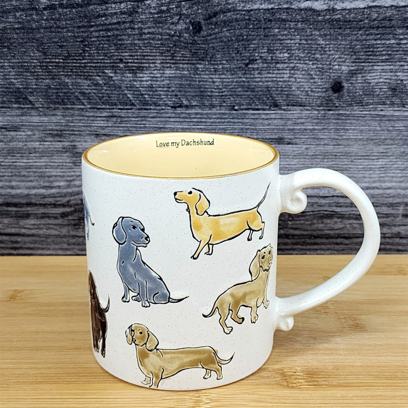 Load image into Gallery viewer, Dachshund Coffee Mug Ceramic Dog Tea Cup Doxie Breed Blue Sky 21oz Embossed