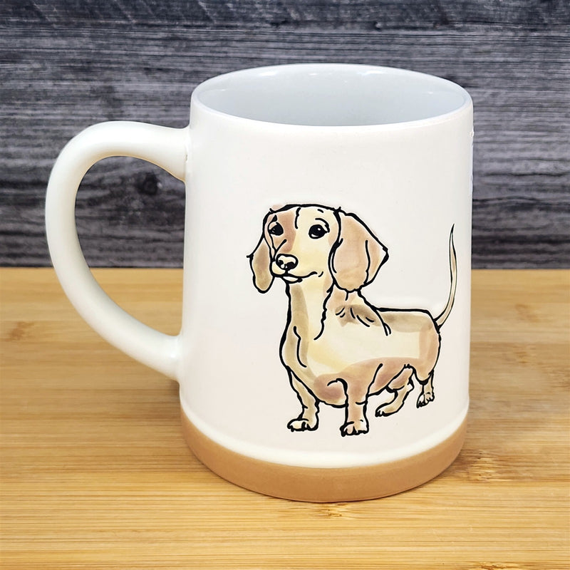 Load image into Gallery viewer, Dachshund Coffee Mug Dog Doxie Breed Tea Cup Blue Sky Ceramic Embossed 18 oz