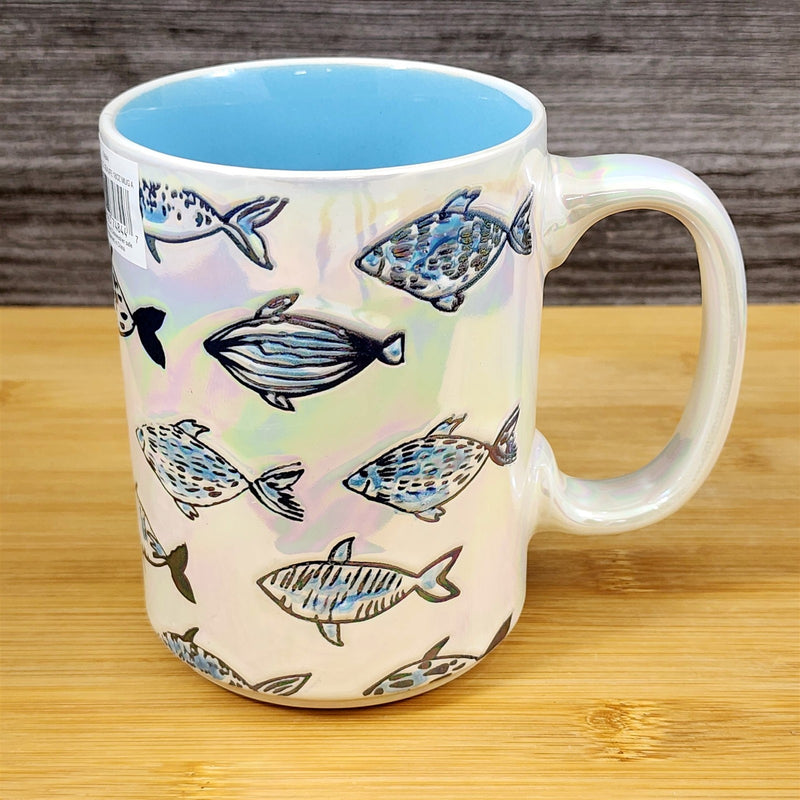 Load image into Gallery viewer, Fish Coffee Mug Whimsical Sea Creatures Ceramic Luster Glaze Tea Cup Blue Sky