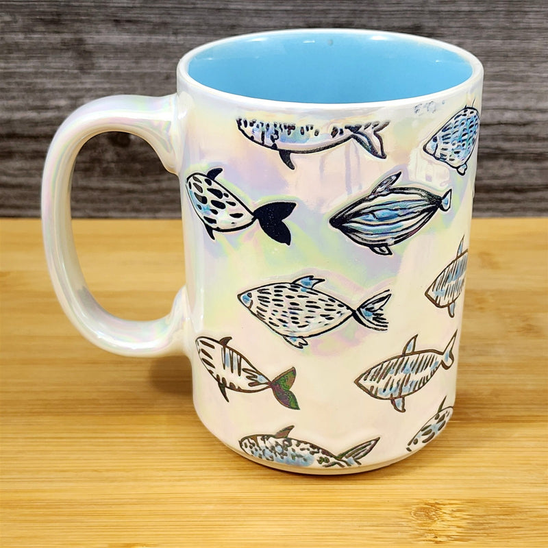 Load image into Gallery viewer, Fish Coffee Mug Whimsical Sea Creatures Ceramic Luster Glaze Tea Cup Blue Sky