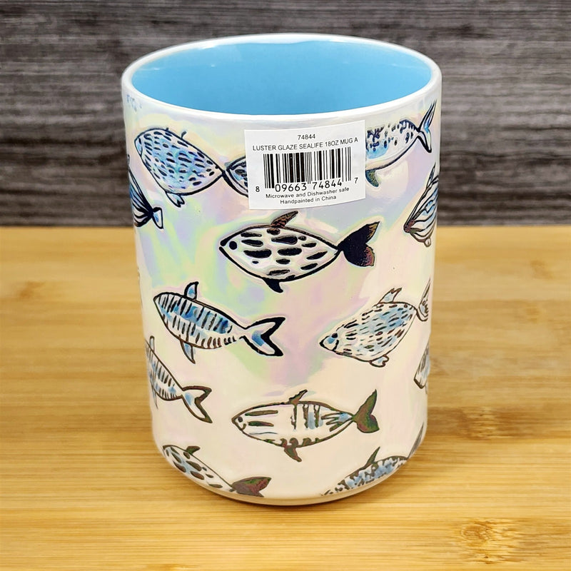 Load image into Gallery viewer, Fish Coffee Mug Whimsical Sea Creatures Ceramic Luster Glaze Tea Cup Blue Sky