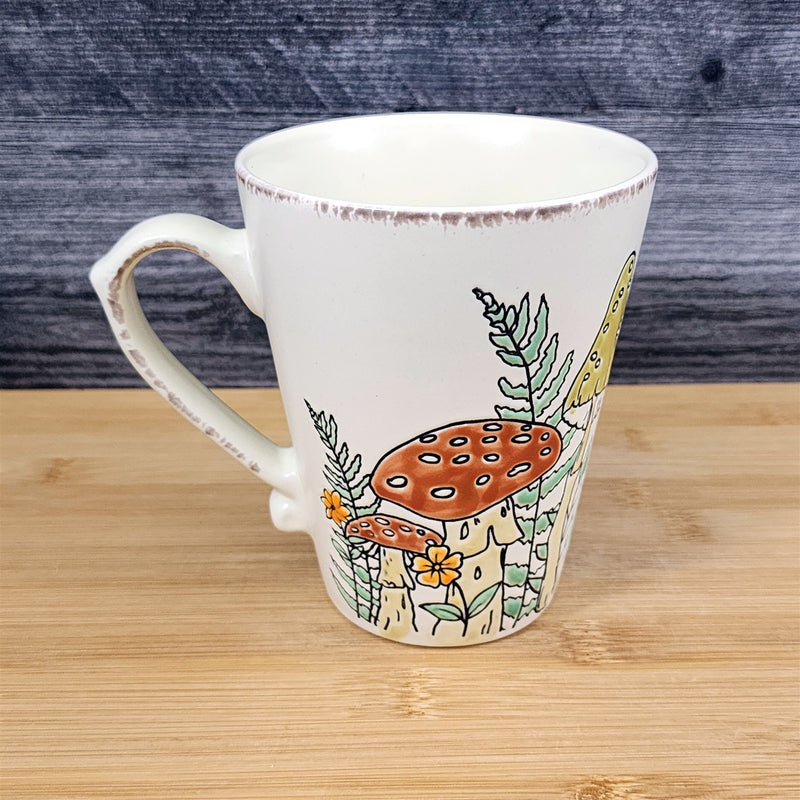 Load image into Gallery viewer, Morel Mushroom Botanical Coffee Mug Brown Green Floral Ceramic Tea Cup Blue Sky