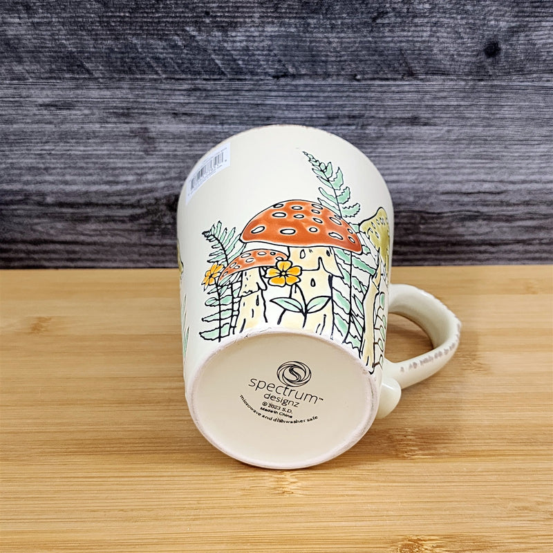 Load image into Gallery viewer, Morel Mushroom Botanical Coffee Mug Brown Green Floral Ceramic Tea Cup Blue Sky