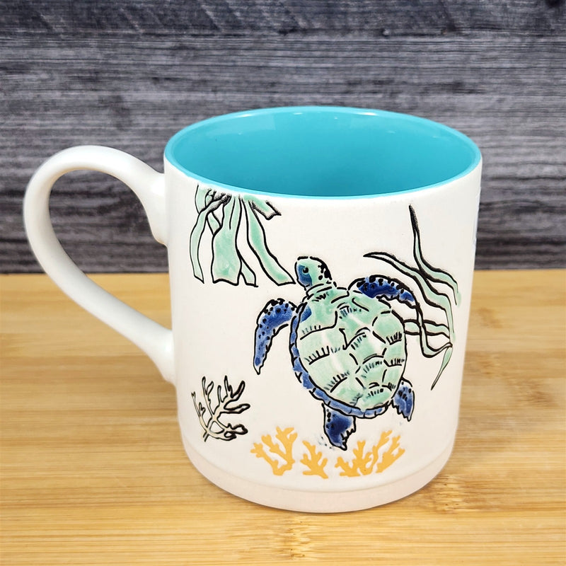 Load image into Gallery viewer, Whimsical Sea Turtle Coffee Mug Marine Ocean Coral Life Tea Cup Blue Sky Ceramic