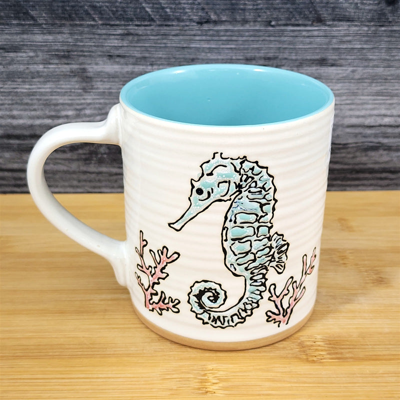 Load image into Gallery viewer, Seahorse Coffee Mug Marine Ocean Coral Life Whimsical Tea Cup Blue Sky Ceramic