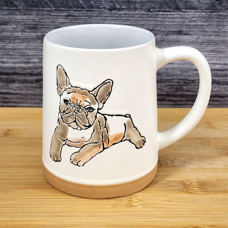 Load image into Gallery viewer, French Bulldog Coffee Mug Ceramic Dog Bully Breed Cup Blue Sky Embossed 18 oz