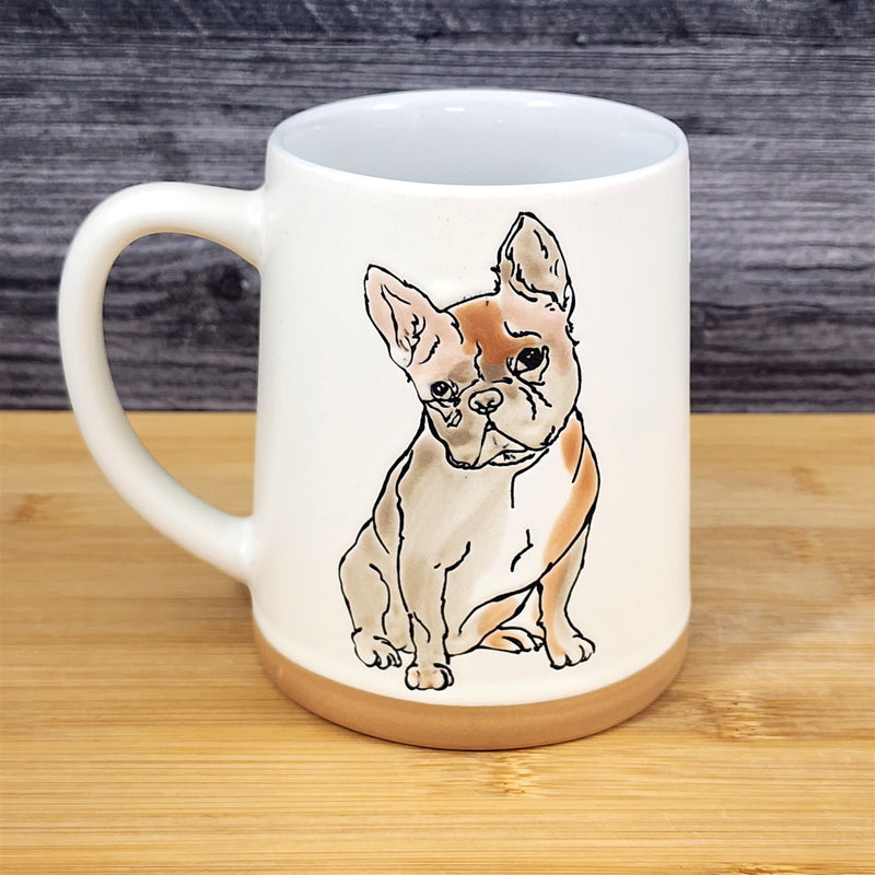 Load image into Gallery viewer, French Bulldog Coffee Cup Bully Breed Dog Mug Blue Sky Ceramic Embossed 18 oz
