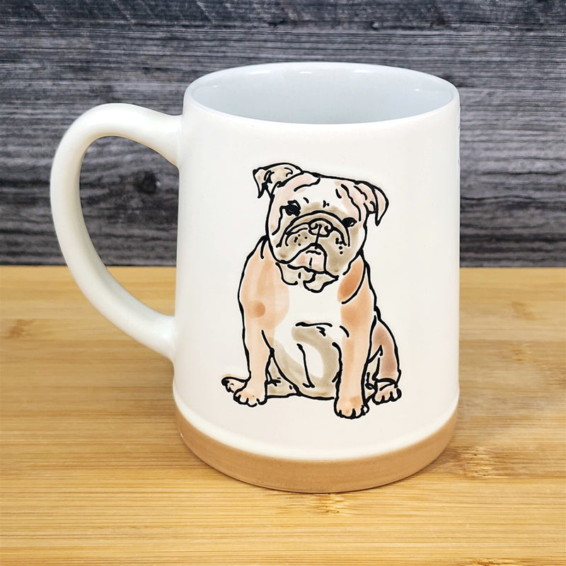 Load image into Gallery viewer, English Bulldog Coffee Mug Ceramic Dog Bully Breed Cup Blue Sky Embossed 18 oz