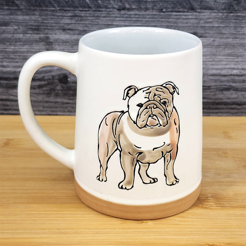 Load image into Gallery viewer, English Bulldog Coffee Cup Bully Breed Dog Mug Blue Sky Ceramic Embossed 18 oz