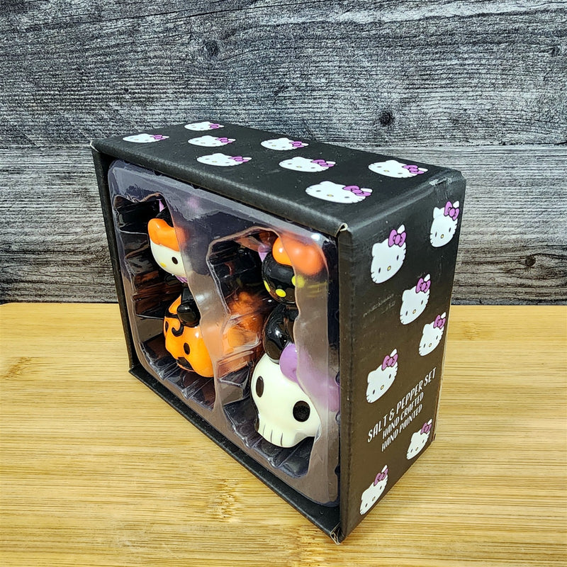 Load image into Gallery viewer, Hello Kitty Halloween Black Cat and Pumpkin Salt Pepper Set Ceramic Blue Sky