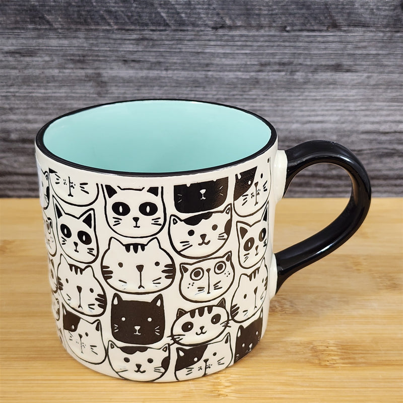 Load image into Gallery viewer, Cat Face Ceramic Coffee Mug 18oz Black Tea Cup Embossed by Blue Sky