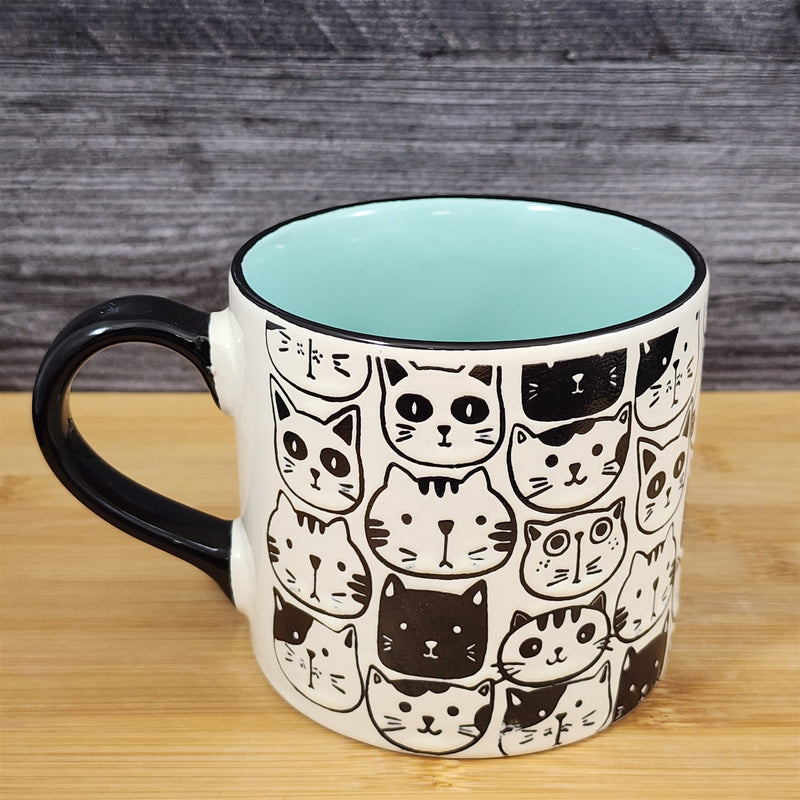 Load image into Gallery viewer, Cat Face Ceramic Coffee Mug 18oz Black Tea Cup Embossed by Blue Sky