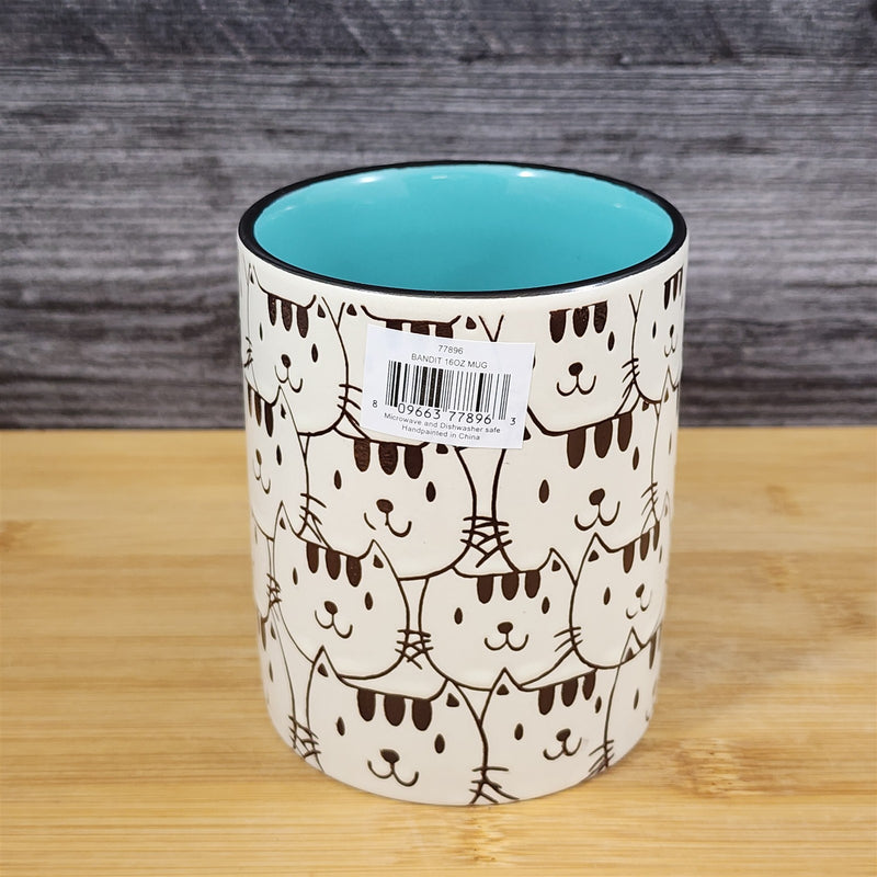 Load image into Gallery viewer, Cat Face Ceramic Mug 16 oz Black Tea Coffee Cup Embossed by Blue Sky