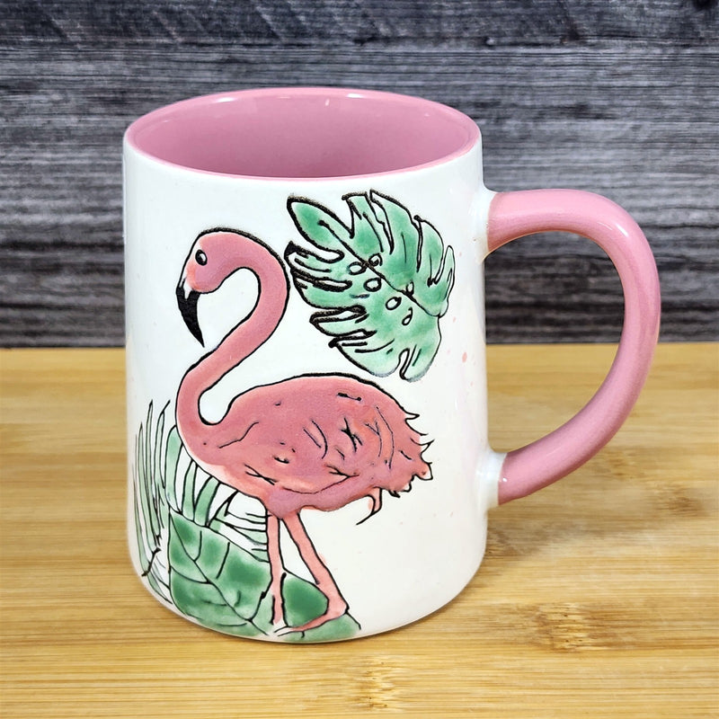 Load image into Gallery viewer, Flamingo & Palm Leaves Coffee Mug Ceramic Beach Tropical Pink Tea Cup Blue Sky