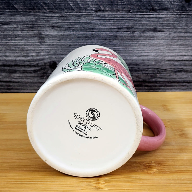 Load image into Gallery viewer, Flamingo & Palm Leaves Coffee Mug Ceramic Beach Tropical Pink Tea Cup Blue Sky