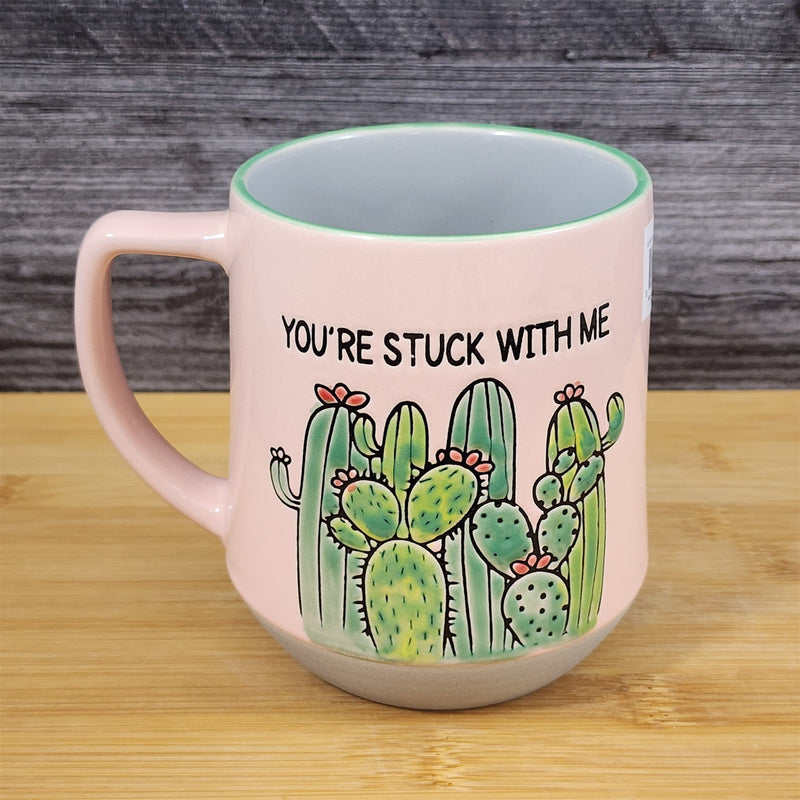 Load image into Gallery viewer, Cactus Saying Embossed Coffee Mug Cup "Your Stuck With Me" by Blue Sky Ceramic