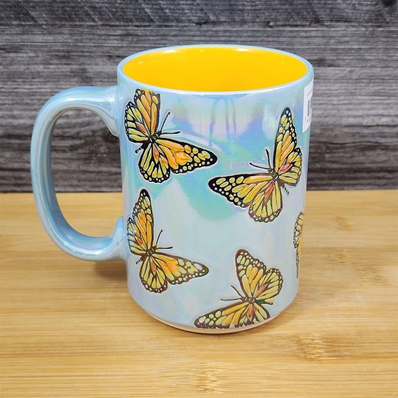 Load image into Gallery viewer, Monarch Embossed Butterfly Mug Luster Glaze Ceramic Tea Coffee Cup Blue Sky 18oz