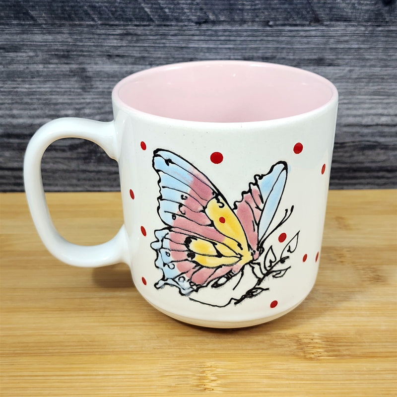 Load image into Gallery viewer, Butterfly Embossed Artwork Coffee Mug Ceramic Nature Pink Tea Cup Blue Sky 19oz