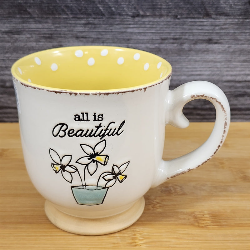 Load image into Gallery viewer, All is Beautiful Quote Mug Cottagecore Flowers Ceramic Cup Embossed Blue Sky