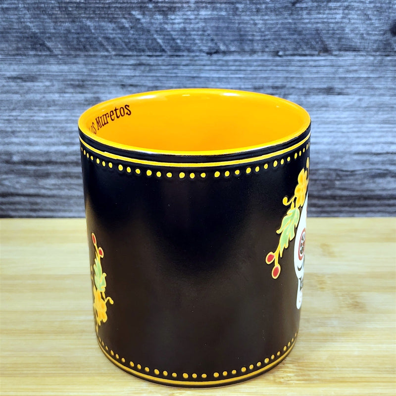 Load image into Gallery viewer, Day of the Dead Mug Black & Orange Skull Floral Coffee Tea Cup Ceramic Blue Sky