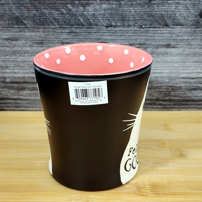 Load image into Gallery viewer, Cat Lover Saying Coffee Mug Black Ceramic Tea Cup Blue Sky Pink Inside 17oz