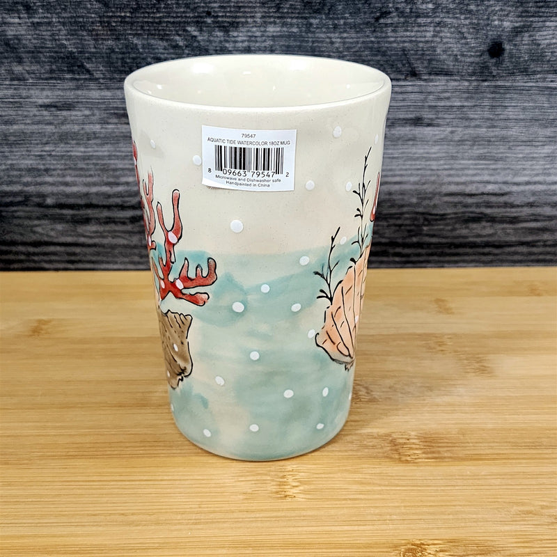 Load image into Gallery viewer, Whimsical Sea Shell Coffee Mug Marine Ocean Coral Life Cup Blue Sky Ceramic 18oz