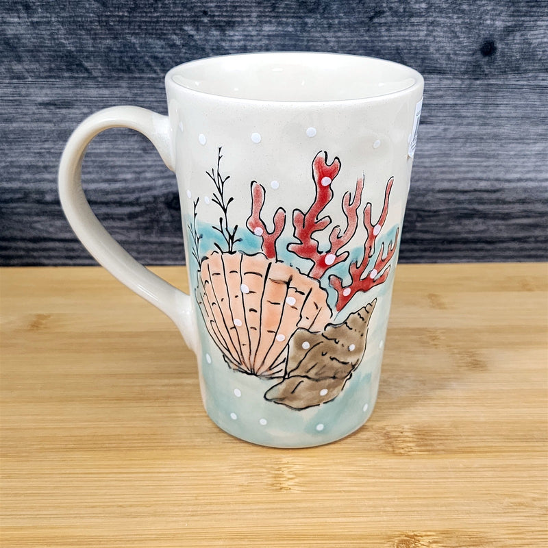 Load image into Gallery viewer, Whimsical Sea Shell Coffee Mug Marine Ocean Coral Life Cup Blue Sky Ceramic 18oz
