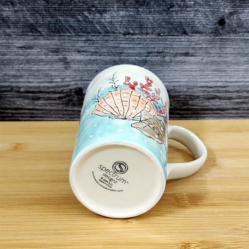 Load image into Gallery viewer, Whimsical Sea Shell Coffee Mug Marine Ocean Coral Life Cup Blue Sky Ceramic 18oz