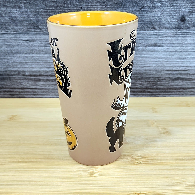 Load image into Gallery viewer, Halloween Coffee Mug Orange Black Trick or Treat Ghosts Tea Cup 17oz Blue Sky