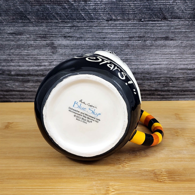 Load image into Gallery viewer, Halloween Coffee Mug Black Oh My Stars Ghost Tea Cup Blue Sky Heather Goldminc