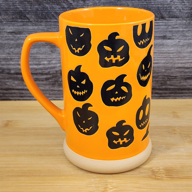 Load image into Gallery viewer, Pumpkin Halloween Coffee Mug Orange Black Jack-O-Lantern Tea Cup 20oz Blue Sky