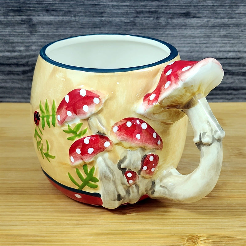 Load image into Gallery viewer, Nature Lovers Mushroom Toadstool Coffee Mug 3D Ceramic Tea Cup Blue Sky Ladybug