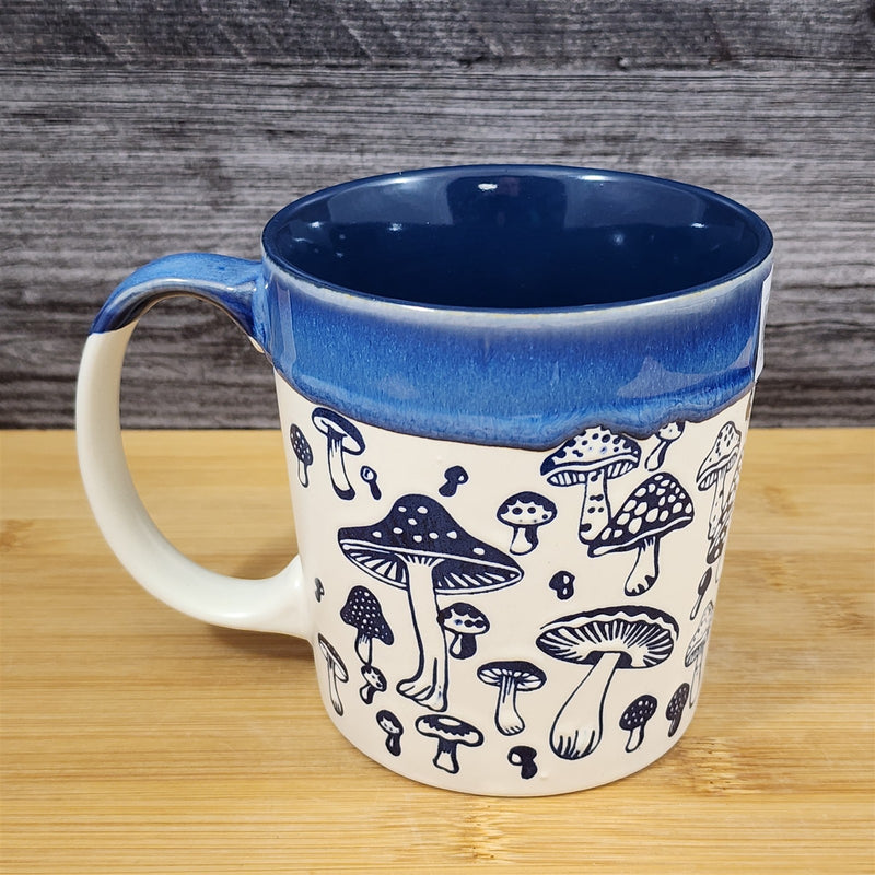 Load image into Gallery viewer, Botanical Mushroom Embossed Coffee Mug Ceramic 17oz Tea Cup Blue Sky