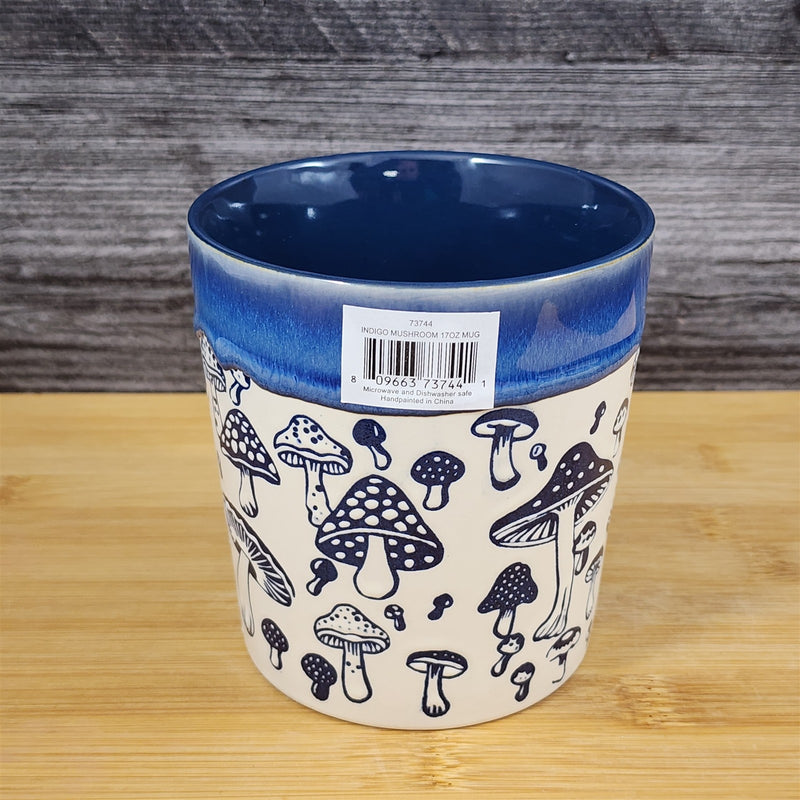 Load image into Gallery viewer, Botanical Mushroom Embossed Coffee Mug Ceramic 17oz Tea Cup Blue Sky