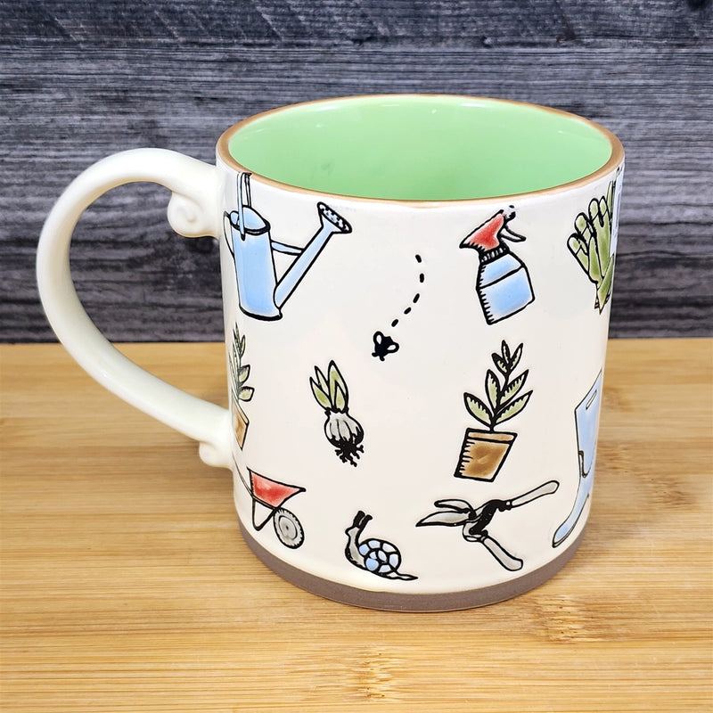 Load image into Gallery viewer, Hobby Gardener Coffee Mug Embossed Garden Tools flowers Pot Cup 21oz Blue Sky