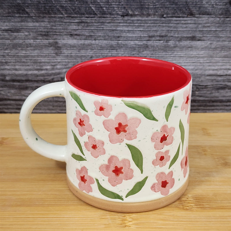 Load image into Gallery viewer, Floral Ceramic Mug Pink Flowers Red Coffee Tea Cup 18oz Cottagecore Blue Sky