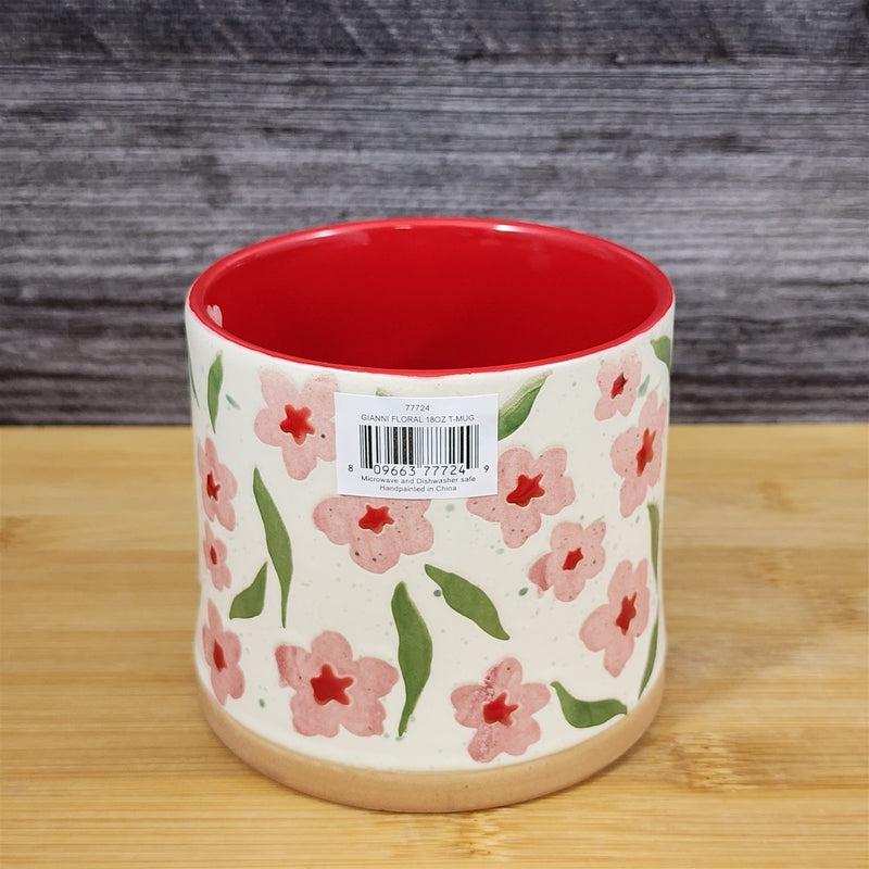 Load image into Gallery viewer, Floral Ceramic Mug Pink Flowers Red Coffee Tea Cup 18oz Cottagecore Blue Sky