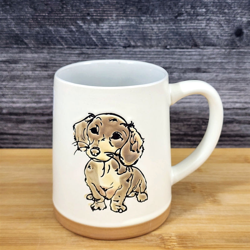 Load image into Gallery viewer, Dachshund Coffee Mug Doxie Breed Dog Ceramic Tea Cup Embossed 18 oz Blue Sky