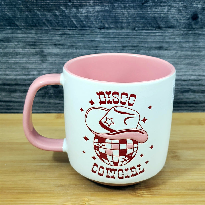 Load image into Gallery viewer, Country Western Coffee Mug Pink Disco Cowgirl Ceramic Tea Cup Blue Sky 18oz