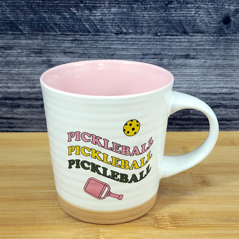 Load image into Gallery viewer, Pickleball Sport Coffee Mug Ceramic White Pink Tea Cup Artisan Fun Blue Sky 18oz