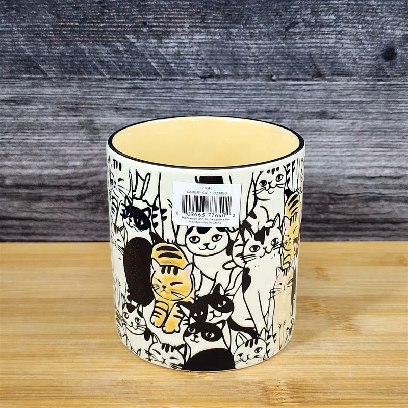 Load image into Gallery viewer, Cat Lovers Coffee Mug Ceramic Embossed Black Yellow Tea Cup by Blue Sky 18oz