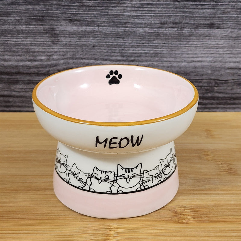 Load image into Gallery viewer, Cat Bowl Elevated Pedestal Raised Food Water Dish Pink White Ceramic Blue Sky