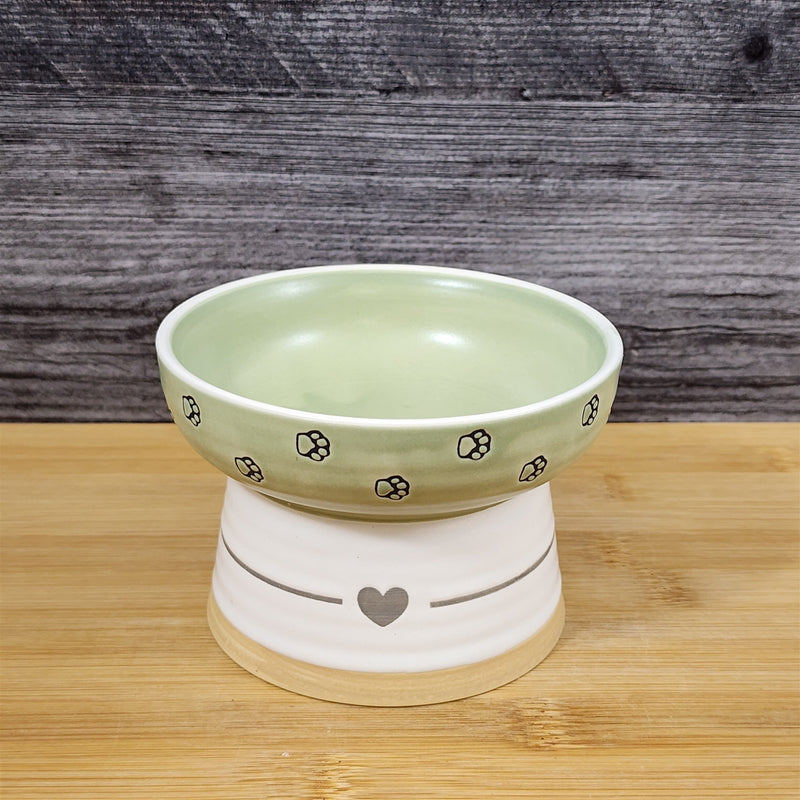 Load image into Gallery viewer, Heart Ring Cat Bowl Elevated Pedestal Raised Food Water Dish Ceramic Blue Sky