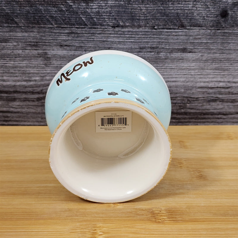 Load image into Gallery viewer, Raised Cat Bowl Elevated Pedestal Food Water Dish Green White Ceramic Blue Sky