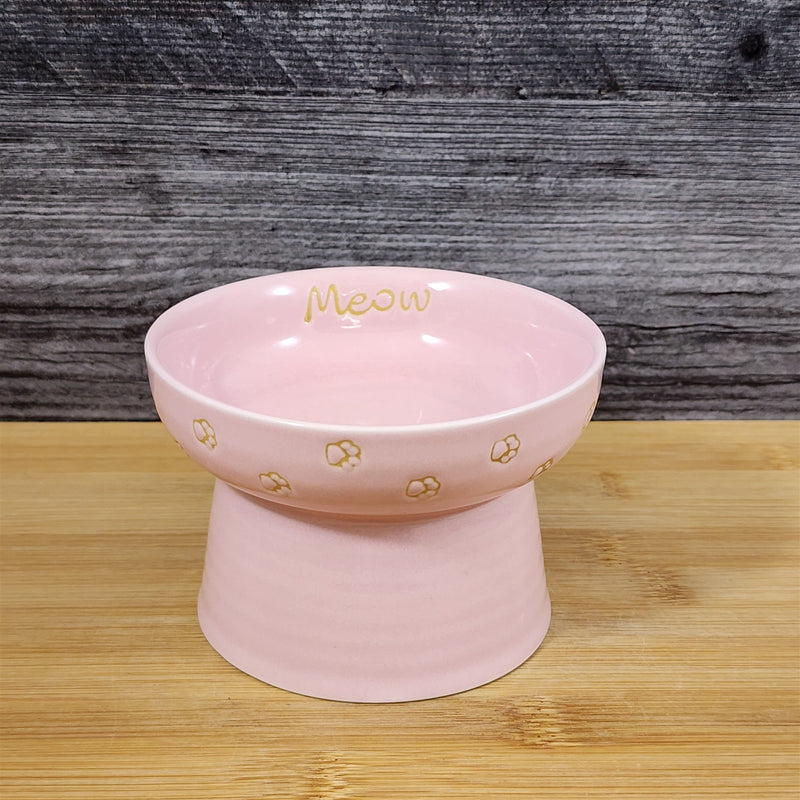 Load image into Gallery viewer, Cat Food Water Bowl Elevated Pedestal Raised Pink Dish Ceramic Blue Sky