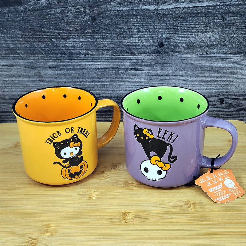 Load image into Gallery viewer, Hello Kitty Halloween Black Cat Mug Set Coffee Tea Cup Blue Sky