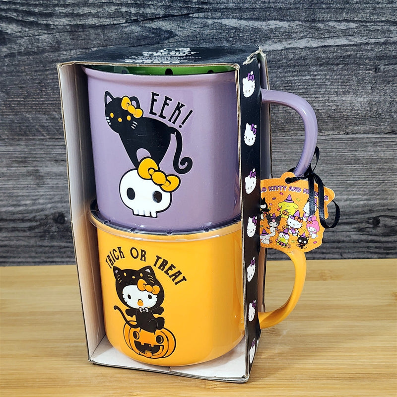 Load image into Gallery viewer, Hello Kitty Halloween Black Cat Mug Set Coffee Tea Cup Blue Sky